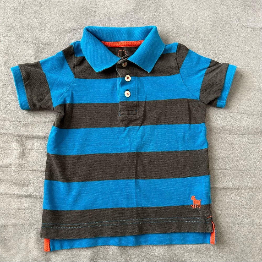 Mini Boden 1 1/2 - 2 year blue and gray striped polo